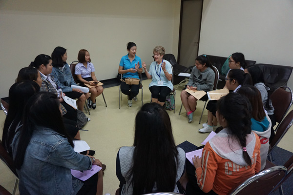 Janis Rowberry teaching psychology students at Chiang Mai (Thailand) University, a therapy technique